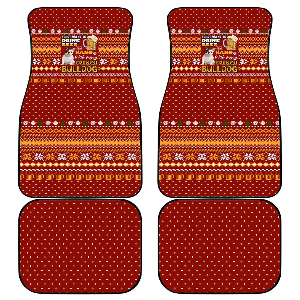 Drink Beer With French Bulldog Christmas Car Mats Xmas Holiday Patterns - Wonder Print Shop