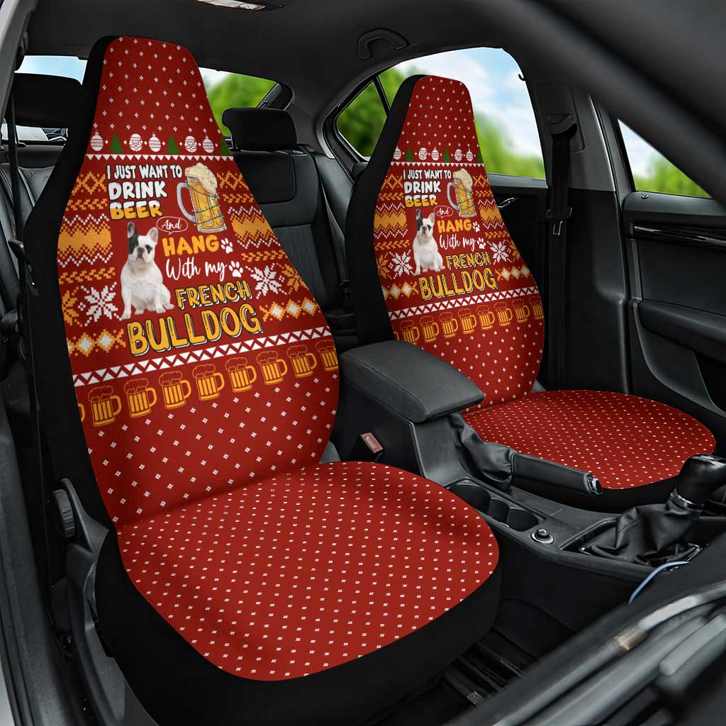 Drink Beer With French Bulldog Christmas Car Seat Cover Xmas Holiday Patterns - Wonder Print Shop