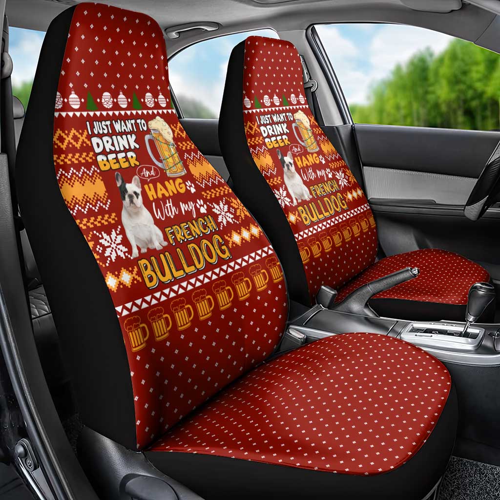 Drink Beer With French Bulldog Christmas Car Seat Cover Xmas Holiday Patterns - Wonder Print Shop