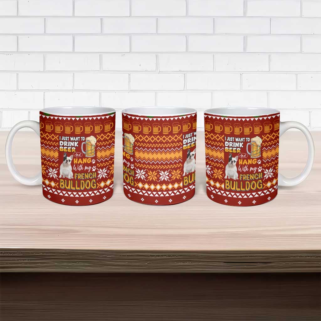 Drink Beer With French Bulldog Christmas Ceramic Mug Xmas Holiday Patterns - Wonder Print Shop