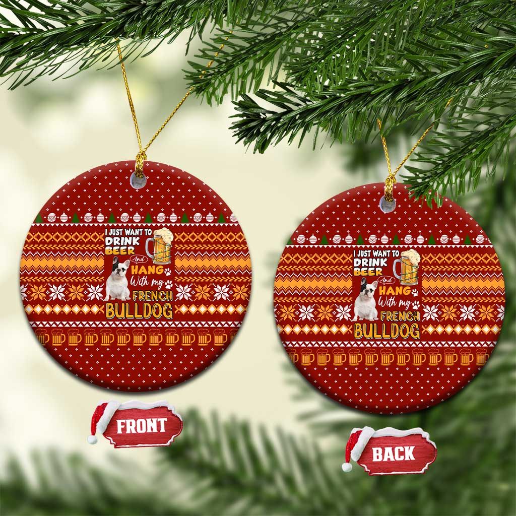Drink Beer With French Bulldog Christmas Ceramic Ornament Xmas Holiday Patterns - Wonder Print Shop