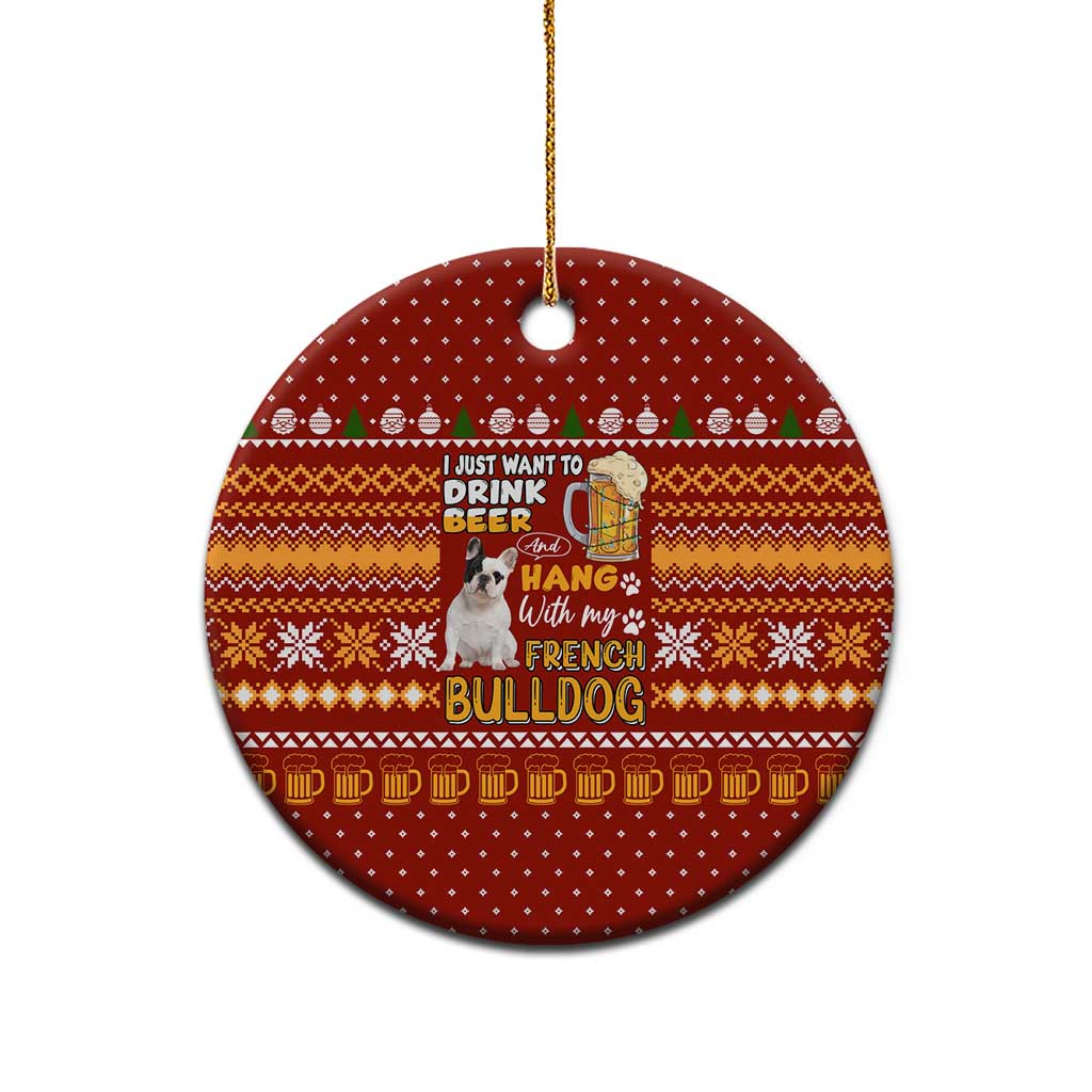 Drink Beer With French Bulldog Christmas Ceramic Ornament Xmas Holiday Patterns - Wonder Print Shop