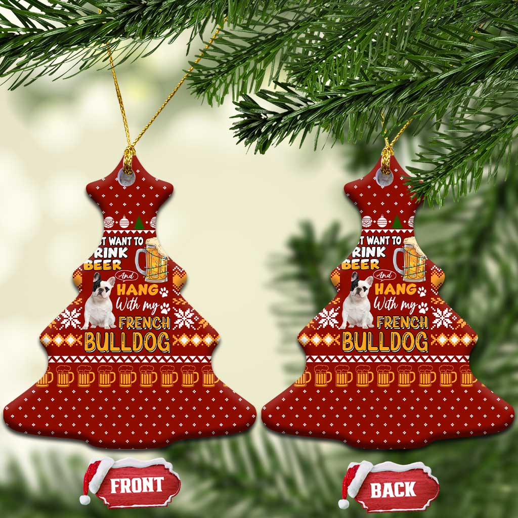 Drink Beer With French Bulldog Christmas Ceramic Ornament Xmas Holiday Patterns - Wonder Print Shop