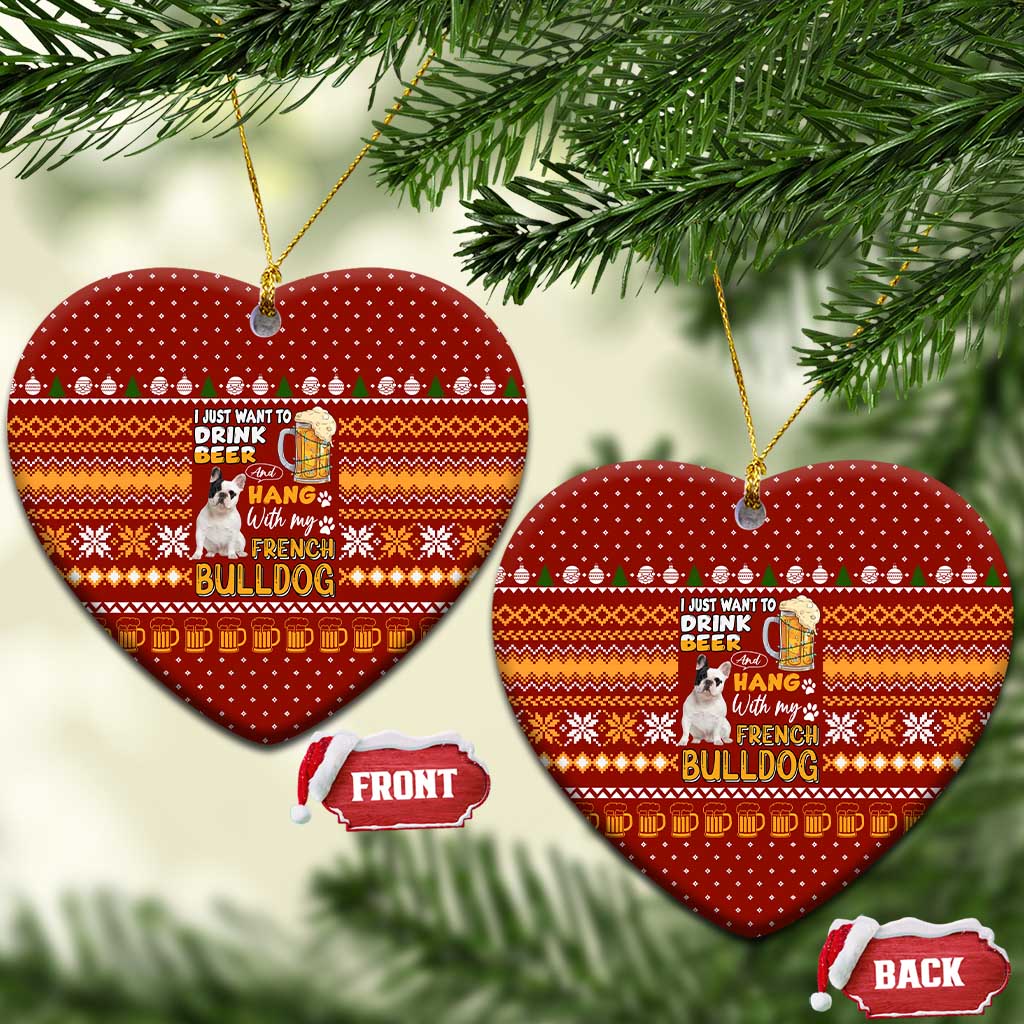 Drink Beer With French Bulldog Christmas Ceramic Ornament Xmas Holiday Patterns - Wonder Print Shop