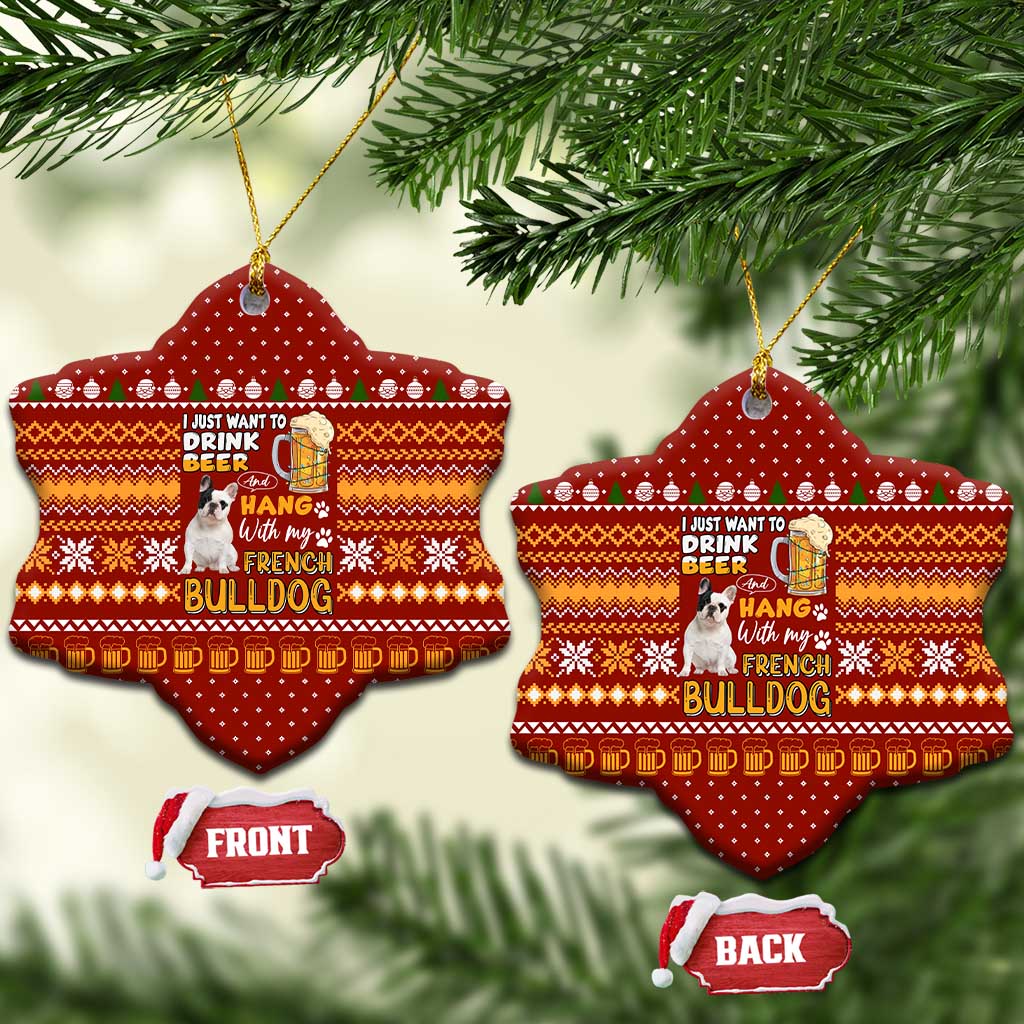 Drink Beer With French Bulldog Christmas Ceramic Ornament Xmas Holiday Patterns - Wonder Print Shop