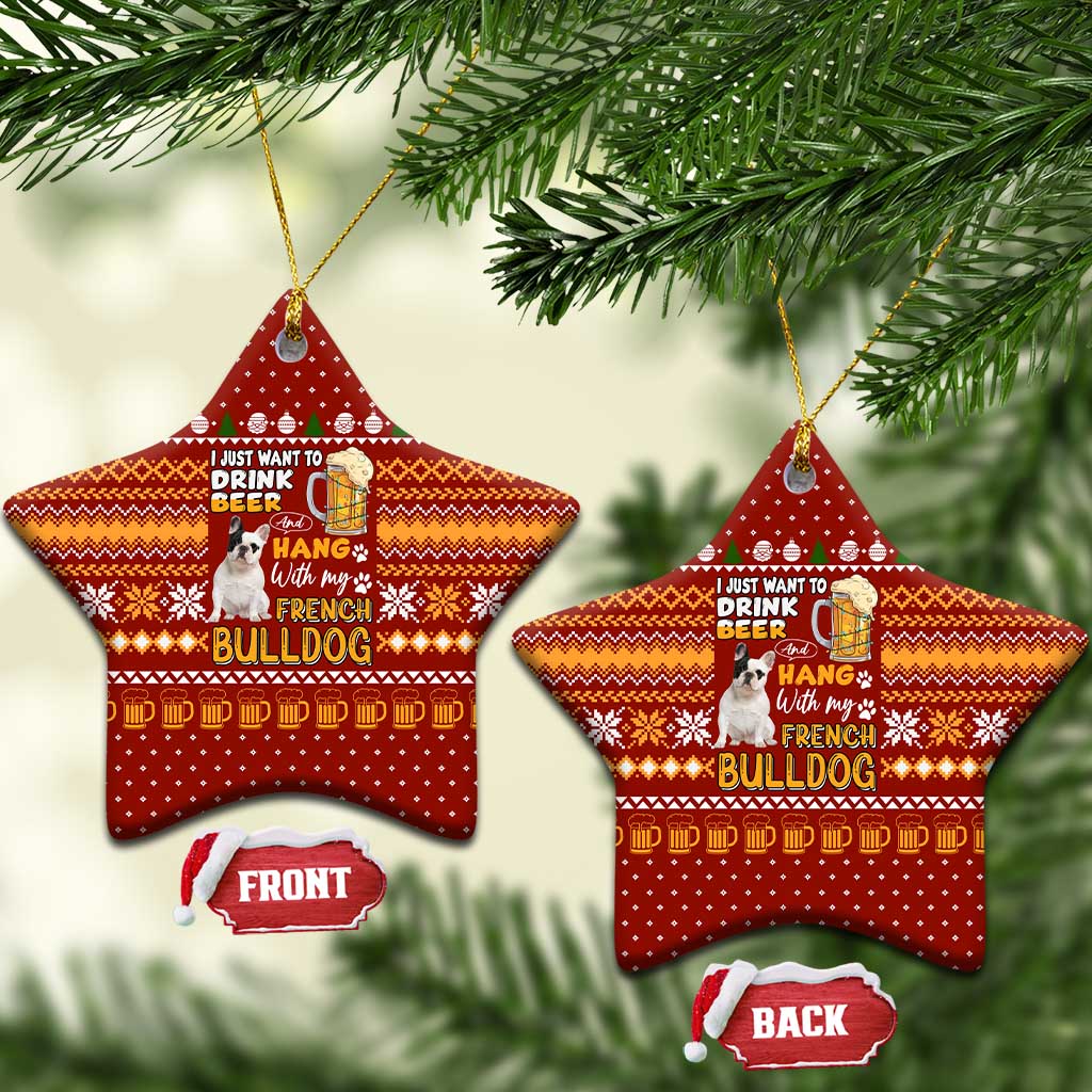 Drink Beer With French Bulldog Christmas Ceramic Ornament Xmas Holiday Patterns - Wonder Print Shop