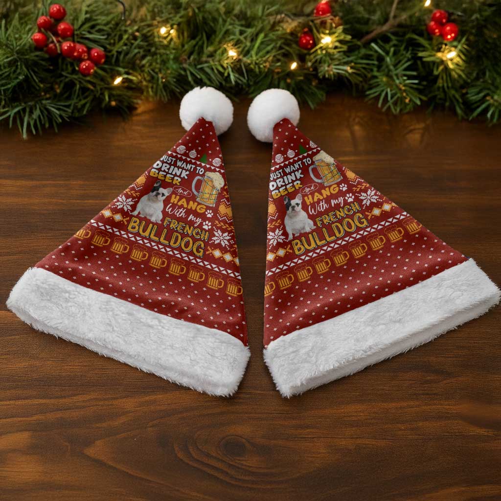 Drink Beer With French Bulldog Christmas Santa Hat Xmas Holiday Patterns - Wonder Print Shop
