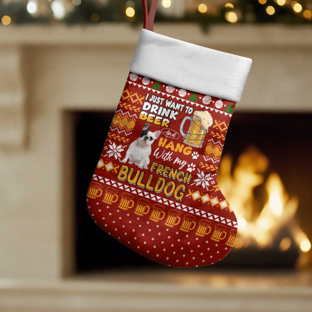 Drink Beer With French Bulldog Christmas Stocking Xmas Holiday Patterns - Wonder Print Shop