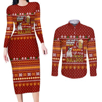 Drink Beer With French Bulldog Christmas Couples Matching Long Sleeve Bodycon Dress and Long Sleeve Button Shirt Xmas Holiday Patterns - Wonder Print Shop