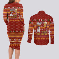 Drink Beer With French Bulldog Christmas Couples Matching Long Sleeve Bodycon Dress and Long Sleeve Button Shirt Xmas Holiday Patterns - Wonder Print Shop