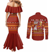 Drink Beer With French Bulldog Christmas Couples Matching Mermaid Dress and Long Sleeve Button Shirt Xmas Holiday Patterns - Wonder Print Shop