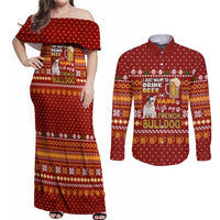 Drink Beer With French Bulldog Christmas Couples Matching Off Shoulder Maxi Dress and Long Sleeve Button Shirt Xmas Holiday Patterns - Wonder Print Shop