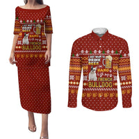 Drink Beer With French Bulldog Christmas Couples Matching Puletasi and Long Sleeve Button Shirt Xmas Holiday Patterns - Wonder Print Shop