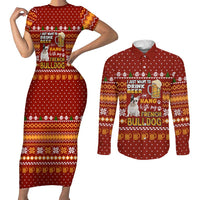 Drink Beer With French Bulldog Christmas Couples Matching Short Sleeve Bodycon Dress and Long Sleeve Button Shirt Xmas Holiday Patterns - Wonder Print Shop