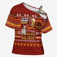 Drink Beer With French Bulldog Christmas Cross Shoulder Shirt Xmas Holiday Patterns - Wonder Print Shop