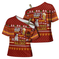 Drink Beer With French Bulldog Christmas Cross Shoulder Shirt Xmas Holiday Patterns - Wonder Print Shop
