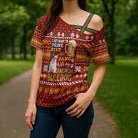 Drink Beer With French Bulldog Christmas Cross Shoulder Shirt Xmas Holiday Patterns - Wonder Print Shop