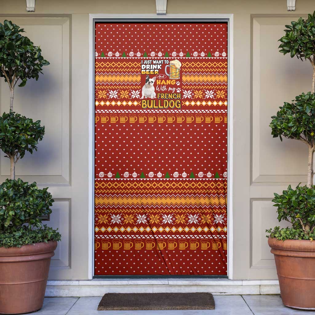 Drink Beer With French Bulldog Christmas Door Cover Xmas Holiday Patterns - Wonder Print Shop