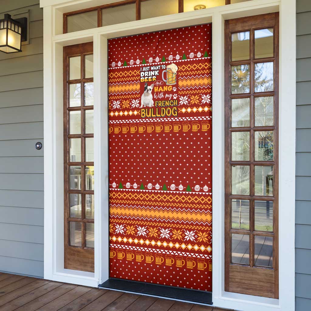 Drink Beer With French Bulldog Christmas Door Cover Xmas Holiday Patterns - Wonder Print Shop