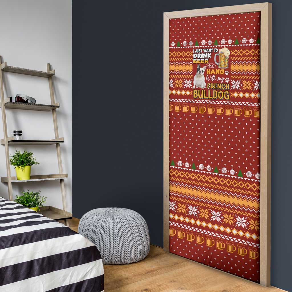 Drink Beer With French Bulldog Christmas Door Cover Xmas Holiday Patterns - Wonder Print Shop