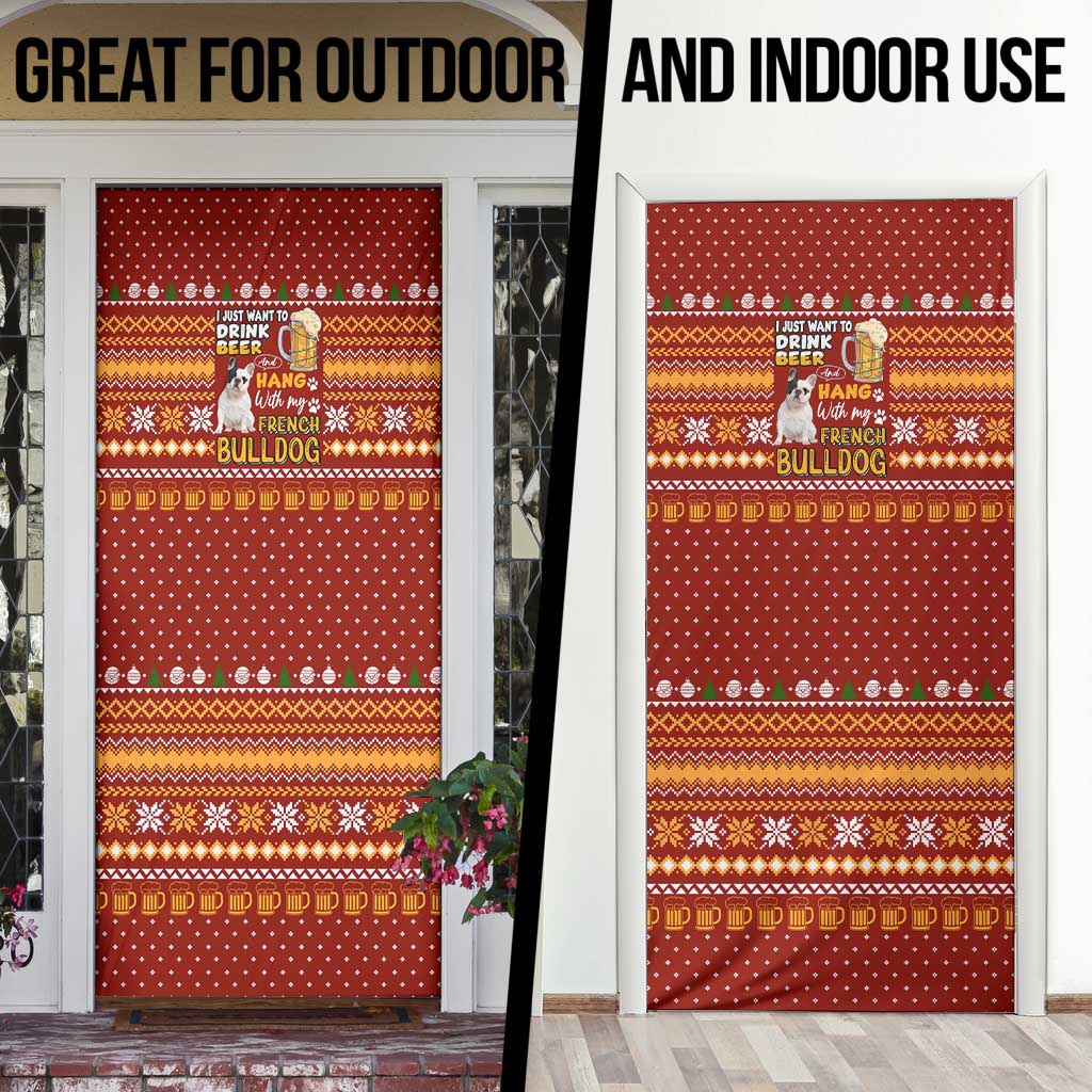 Drink Beer With French Bulldog Christmas Door Cover Xmas Holiday Patterns - Wonder Print Shop