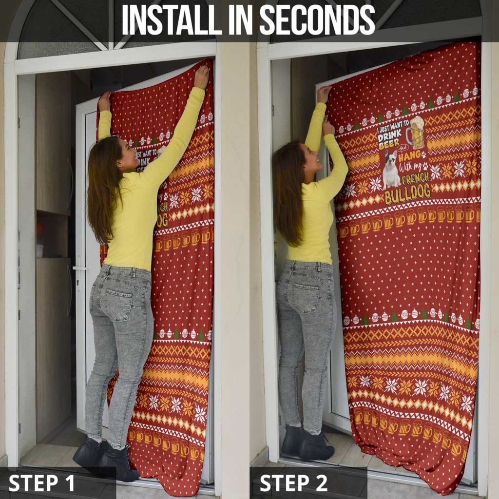 Drink Beer With French Bulldog Christmas Door Cover Xmas Holiday Patterns - Wonder Print Shop