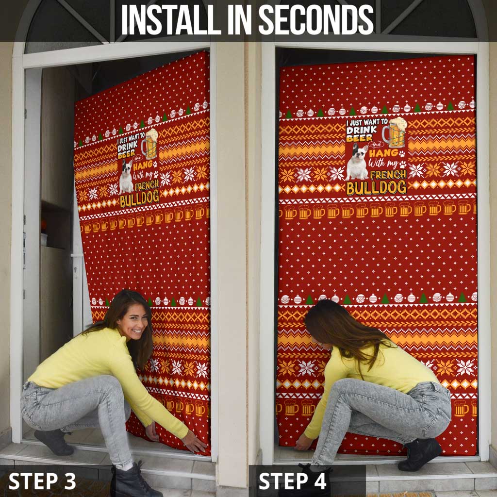 Drink Beer With French Bulldog Christmas Door Cover Xmas Holiday Patterns - Wonder Print Shop