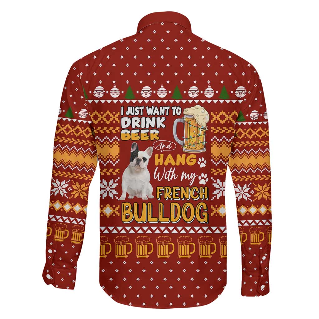 Drink Beer With French Bulldog Christmas Family Matching Long Sleeve Bodycon Dress and Hawaiian Shirt Xmas Holiday Patterns - Wonder Print Shop