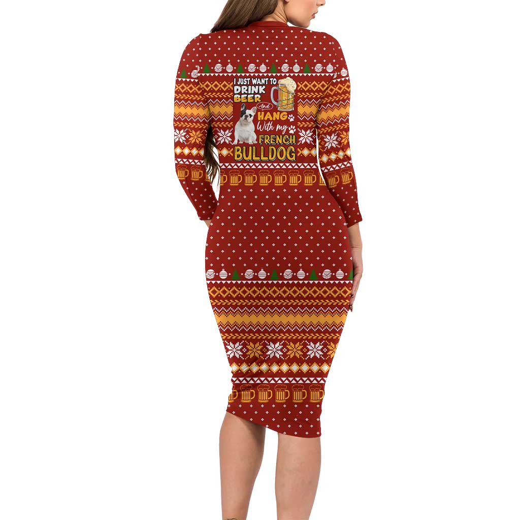 Drink Beer With French Bulldog Christmas Family Matching Long Sleeve Bodycon Dress and Hawaiian Shirt Xmas Holiday Patterns - Wonder Print Shop