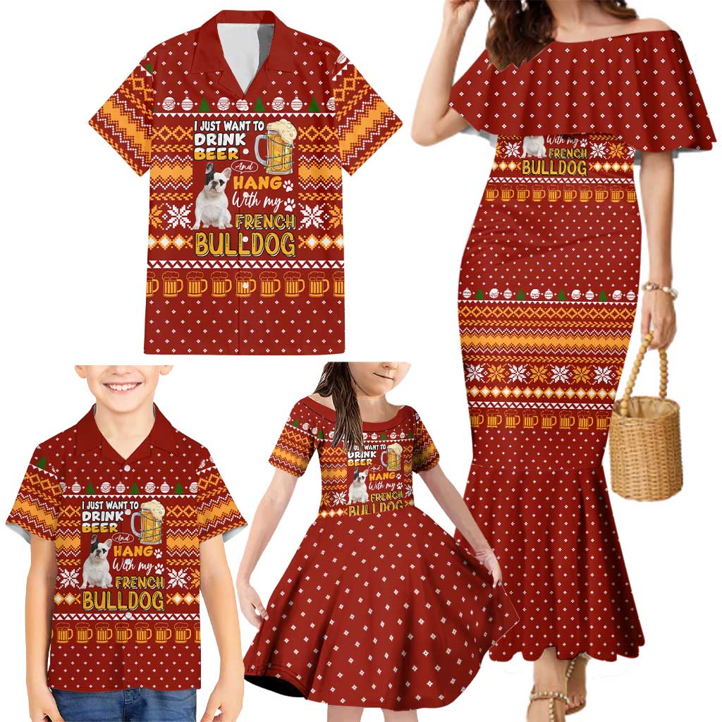 Drink Beer With French Bulldog Christmas Family Matching Mermaid Dress and Hawaiian Shirt Xmas Holiday Patterns - Wonder Print Shop