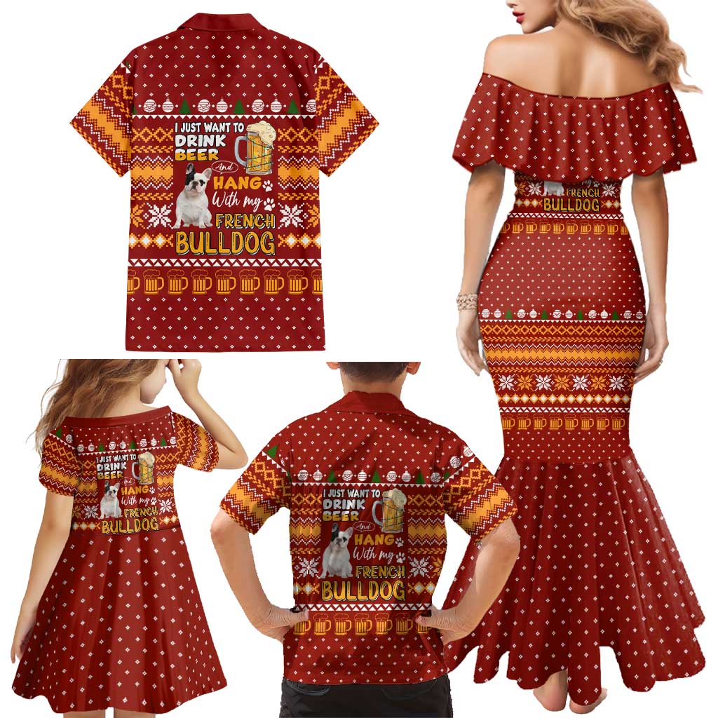 Drink Beer With French Bulldog Christmas Family Matching Mermaid Dress and Hawaiian Shirt Xmas Holiday Patterns - Wonder Print Shop