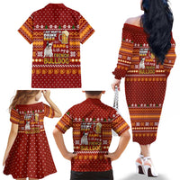 Drink Beer With French Bulldog Christmas Family Matching Off The Shoulder Long Sleeve Dress and Hawaiian Shirt Xmas Holiday Patterns - Wonder Print Shop