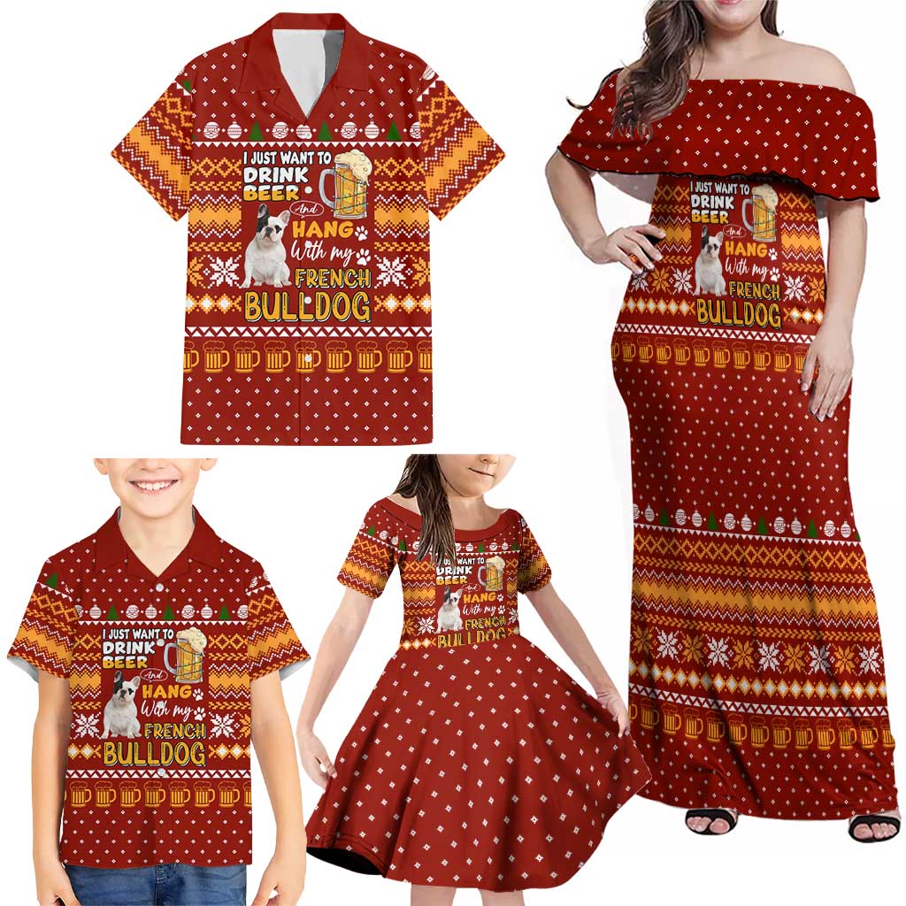 Drink Beer With French Bulldog Christmas Family Matching Off Shoulder Maxi Dress and Hawaiian Shirt Xmas Holiday Patterns - Wonder Print Shop