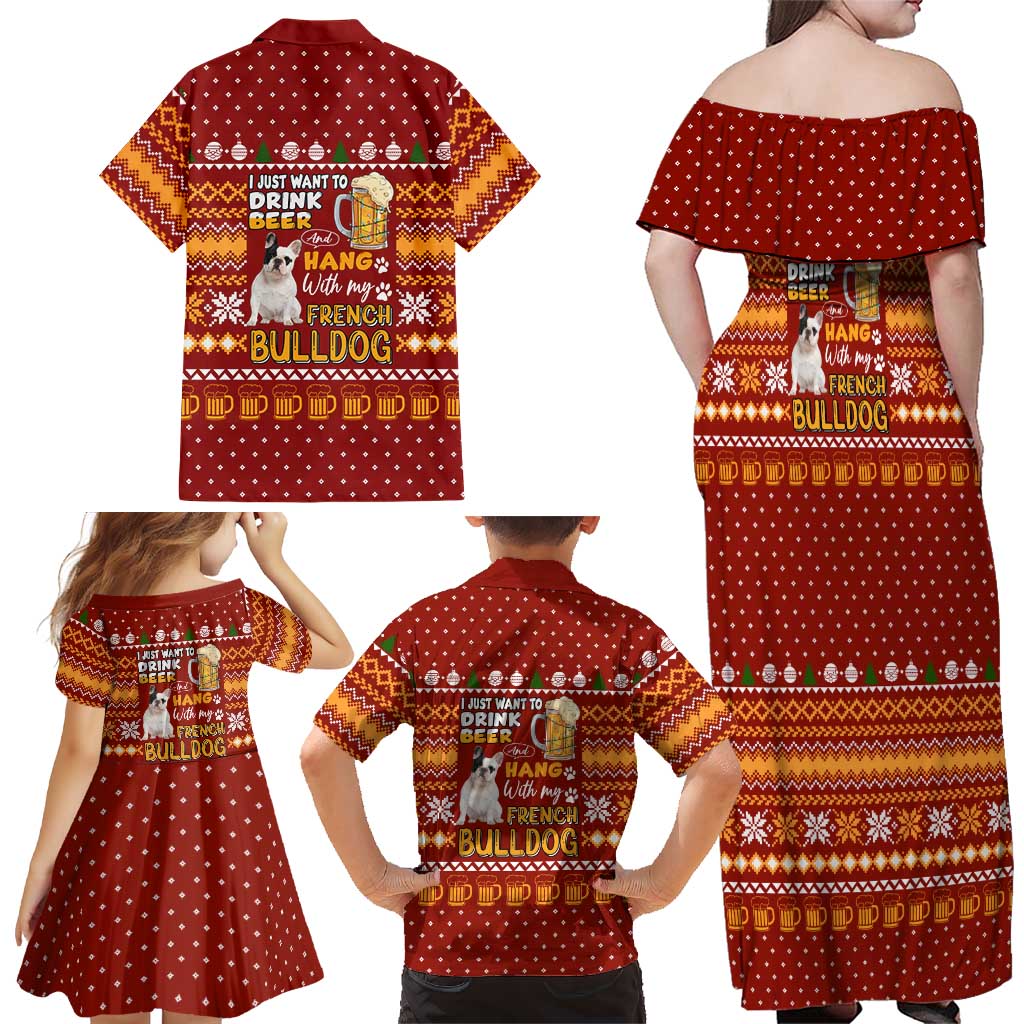 Drink Beer With French Bulldog Christmas Family Matching Off Shoulder Maxi Dress and Hawaiian Shirt Xmas Holiday Patterns - Wonder Print Shop