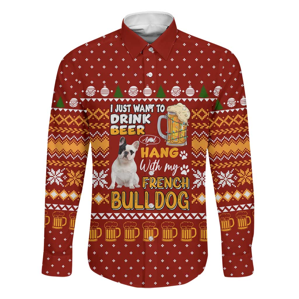 Drink Beer With French Bulldog Christmas Family Matching Off Shoulder Maxi Dress and Hawaiian Shirt Xmas Holiday Patterns - Wonder Print Shop