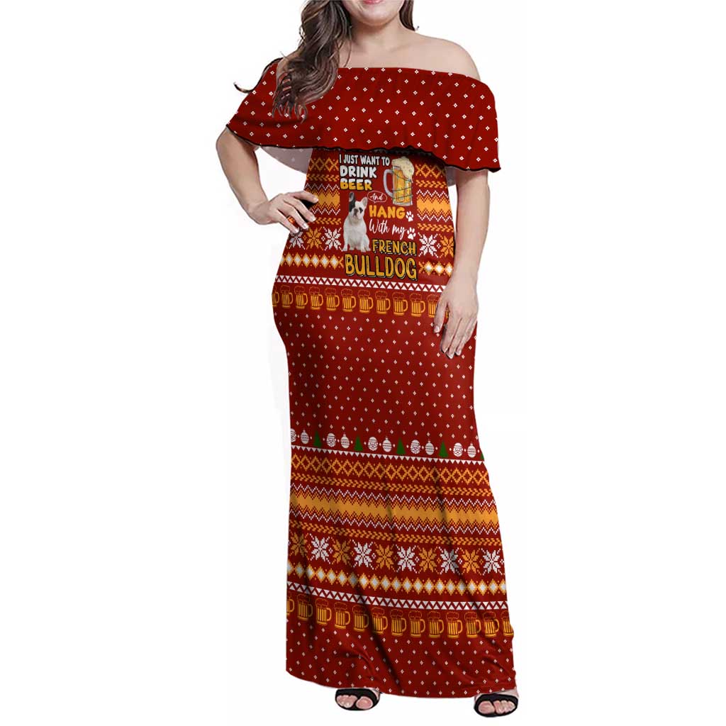 Drink Beer With French Bulldog Christmas Family Matching Off Shoulder Maxi Dress and Hawaiian Shirt Xmas Holiday Patterns - Wonder Print Shop