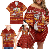 Drink Beer With French Bulldog Christmas Family Matching Off Shoulder Short Dress and Hawaiian Shirt Xmas Holiday Patterns - Wonder Print Shop