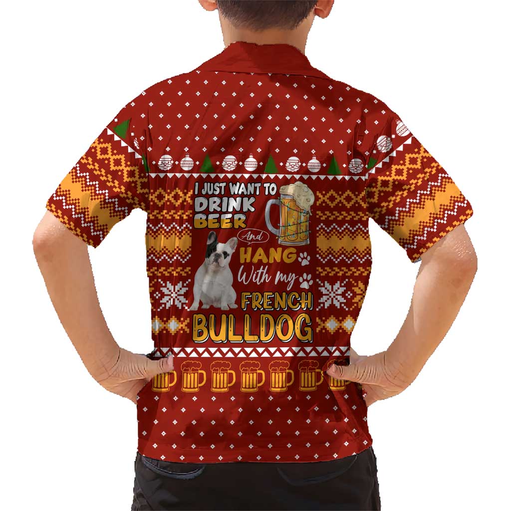 Drink Beer With French Bulldog Christmas Family Matching Puletasi and Hawaiian Shirt Xmas Holiday Patterns - Wonder Print Shop