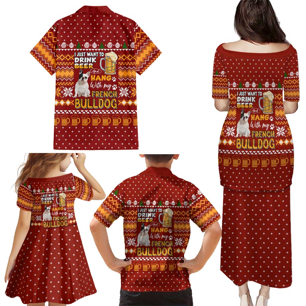 Drink Beer With French Bulldog Christmas Family Matching Puletasi and Hawaiian Shirt Xmas Holiday Patterns - Wonder Print Shop