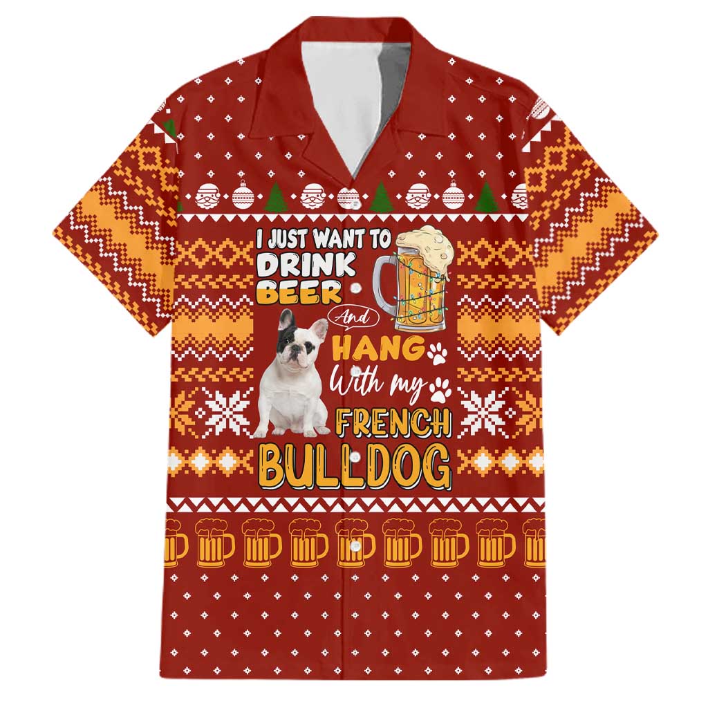 Drink Beer With French Bulldog Christmas Family Matching Short Sleeve Bodycon Dress and Hawaiian Shirt Xmas Holiday Patterns - Wonder Print Shop