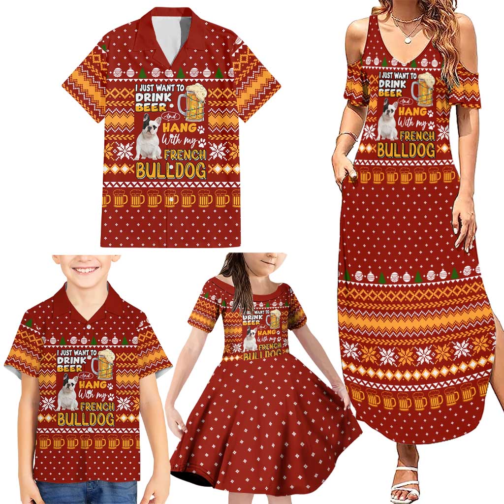 Drink Beer With French Bulldog Christmas Family Matching Summer Maxi Dress and Hawaiian Shirt Xmas Holiday Patterns - Wonder Print Shop