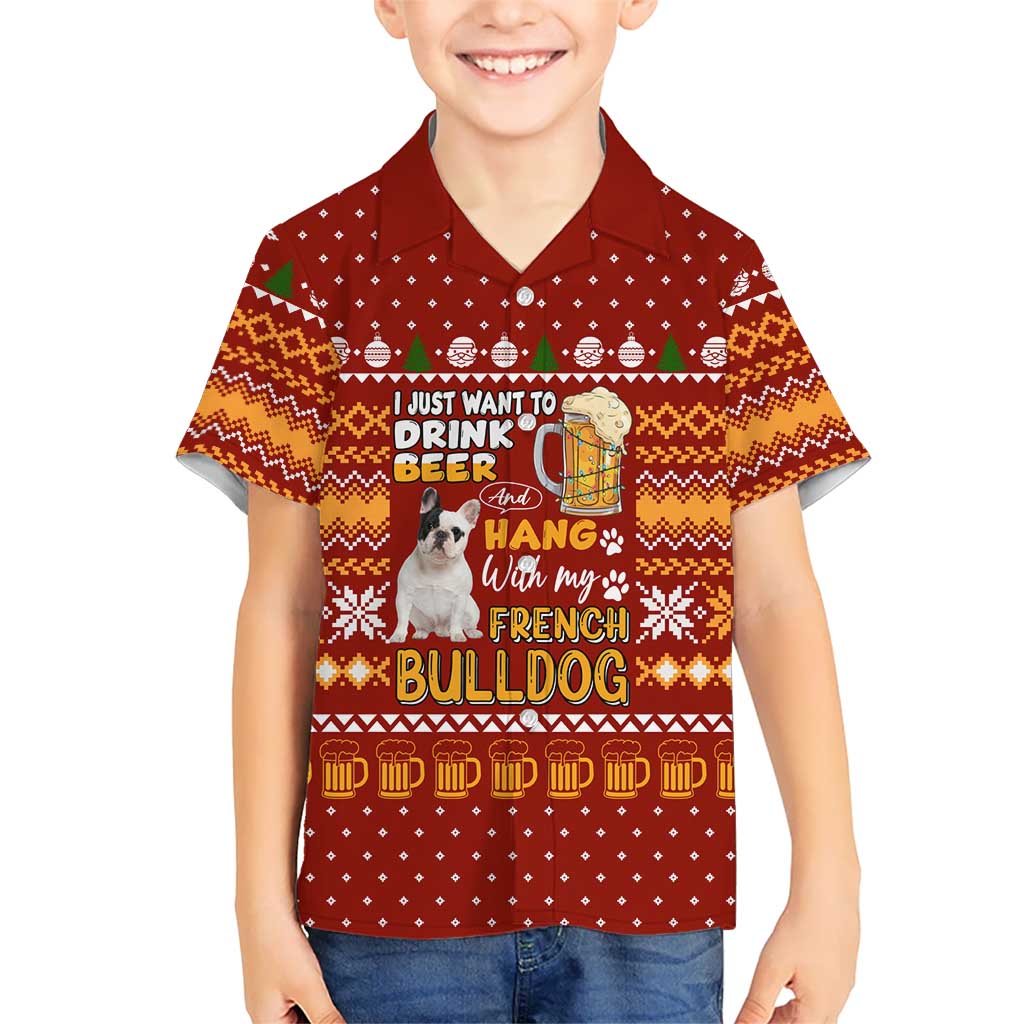 Drink Beer With French Bulldog Christmas Family Matching Summer Maxi Dress and Hawaiian Shirt Xmas Holiday Patterns - Wonder Print Shop