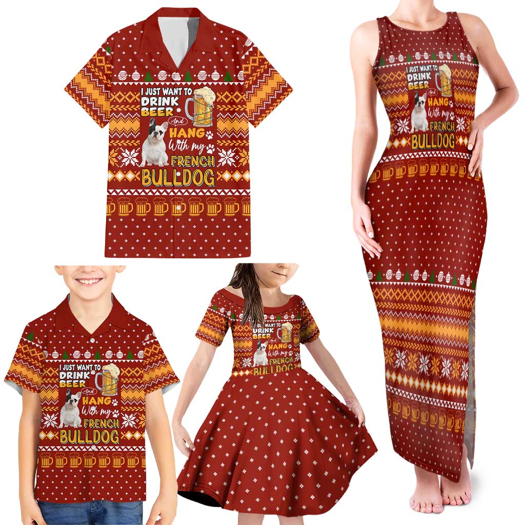 Drink Beer With French Bulldog Christmas Family Matching Tank Maxi Dress and Hawaiian Shirt Xmas Holiday Patterns - Wonder Print Shop