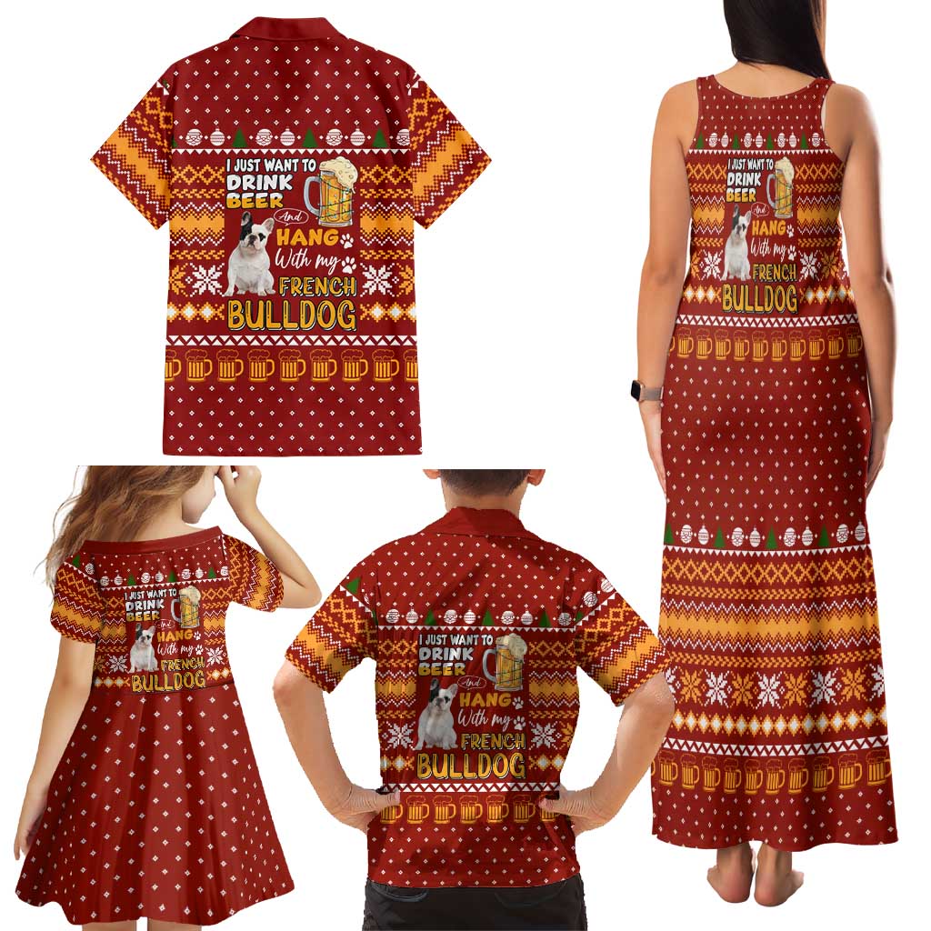 Drink Beer With French Bulldog Christmas Family Matching Tank Maxi Dress and Hawaiian Shirt Xmas Holiday Patterns - Wonder Print Shop