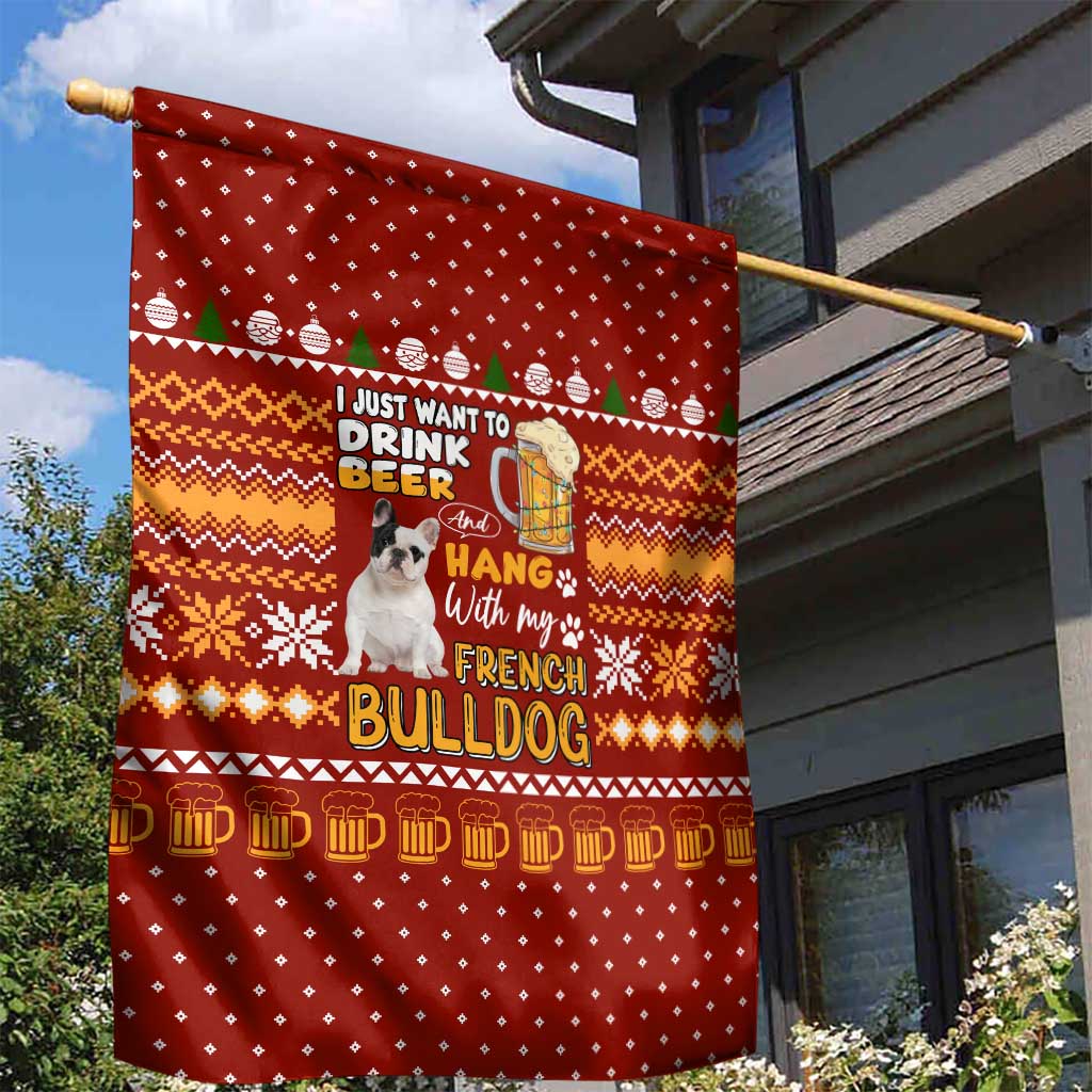 Drink Beer With French Bulldog Christmas Garden Flag Xmas Holiday Patterns - Wonder Print Shop