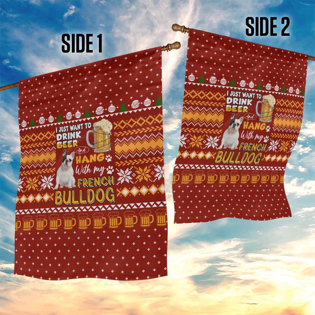 Drink Beer With French Bulldog Christmas Garden Flag Xmas Holiday Patterns - Wonder Print Shop