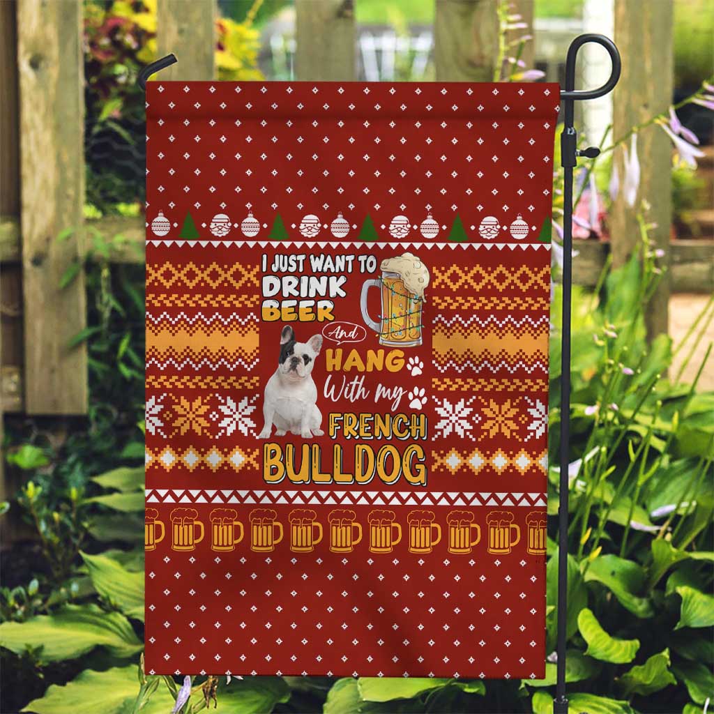 Drink Beer With French Bulldog Christmas Garden Flag Xmas Holiday Patterns - Wonder Print Shop