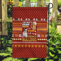 Drink Beer With French Bulldog Christmas Garden Flag Xmas Holiday Patterns - Wonder Print Shop