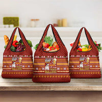 Drink Beer With French Bulldog Christmas Grocery Bag Xmas Holiday Patterns - Wonder Print Shop