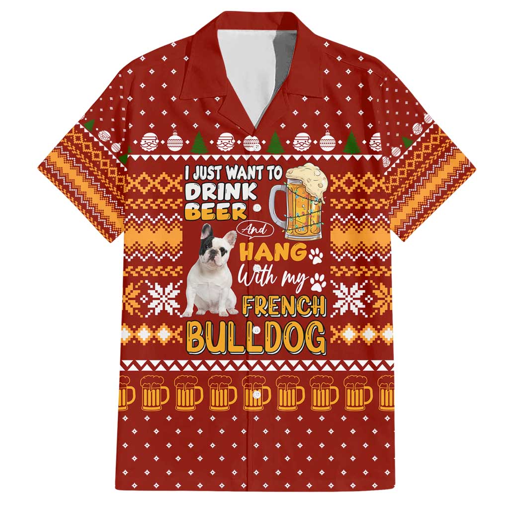 Drink Beer With French Bulldog Christmas Hawaiian Shirt Xmas Holiday Patterns - Wonder Print Shop